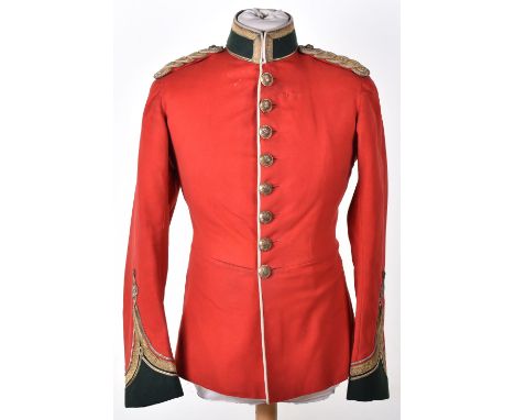 Victorian Durham Light Infantry Officers Full Dress Tunic, scarlet cloth with green facings, bullion embroidered decoration t