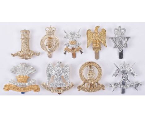 9x British Cavalry Regiment Anodised Cap Badges, consisting of gold anodised 15th/19th Hussars with slider fitting by Dowler 