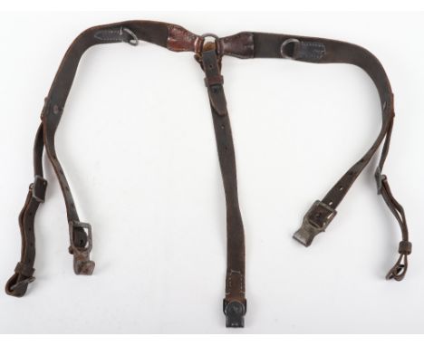 German Army “Y” Straps, being black leather examples with metal clips. Rear strap replacement and some new stitching to the a