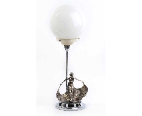 ART DECO CHROME TABLE LAMP WITH GLOBE SHADE - - HEIGHT 20 INCHES X DIAMETER 5.5 INCHES 