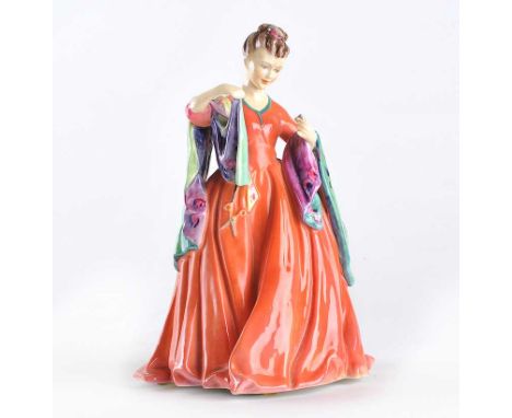 ROYAL WORCESTER PORCELAIN FIGURE, 'THE SEAMSTRESS', MODELLED BY F.G. DOUGHTY - - HEIGHT 8 INCHES 