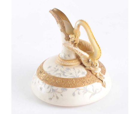 ROYAL WORCESTER PORCELAIN EWER WITH A DRAGON HANDLE - - HEIGHT 6.5 INCHES X DIAMETER 7 INCHES 