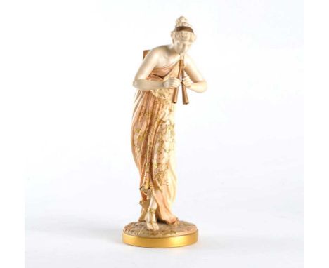 ROYAL WORCESTER PORCELAIN FIGURINE, 'ROMAN GIRL PLAYING PIPES' - - HEIGHT 12.5 INCHES 