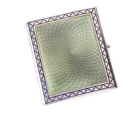 CONTINENTAL SILVER & ENAMEL CIGARETTE CASE - - LENGTH 3.5 INCHES X WIDTH 3 INCHES - HALLMARKED INSIDE WITH A CIRCLE, INITIALS
