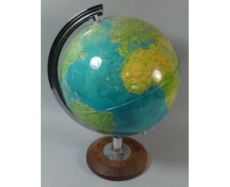 A Vintage Table Globe on Circular Wooden Plinth, 44cm High 