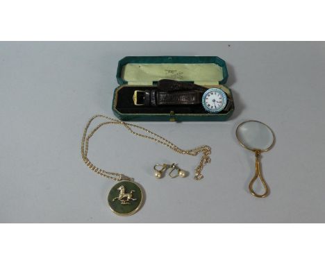 A Vintage Silver and Enamel Wrist Watch with Import Mark and a Small Collection of Costume Jewellery 