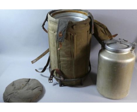 A Swedish Three Crowns Military Knapsack Flask with Cushioned Leather Harness and Canvas Cover, 51cm High 