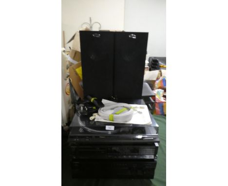 A Technics FG Servo Automatic Turntable System, Yamaha Stereo Amplifier AX 596 and a Technics Compact Disk Player SLP350 Toge