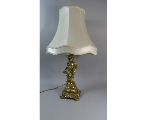 A Brass Figural Table Lamp and Shade, Lamp 40cm High 