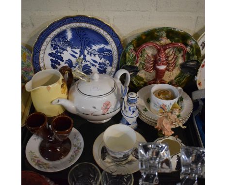 A Tray of Various Ceramic to Include Continental Majolica Lobster Plate etc 
