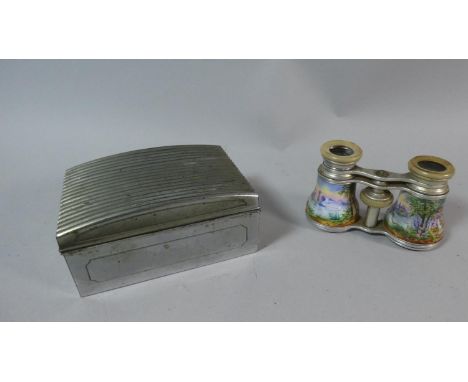 A Pair of Enamelled Continental Opera Glasses in Unrelated Tin, Some Damage to Enamel 
