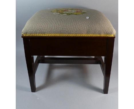 An Edwardian Mahogany Tapestry Upholstered Box Stool with Hinged Lid, 51cm Wide 
