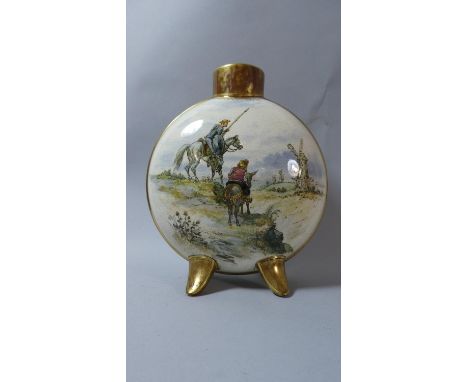 A Continental Ceramic Moon Flask Decorated with Don Quixote, 24cm High 