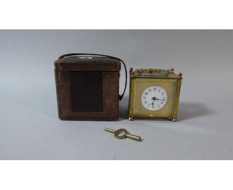 A Late 19th Century Brass Cased Carriage Clock in Carrying Box, Working Order, 9cm Wide 