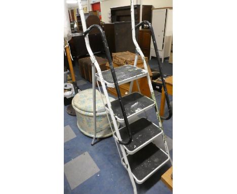 A Metal Four Step Step Ladder and a Kidney Shaped Dressing Table Stool/Box 