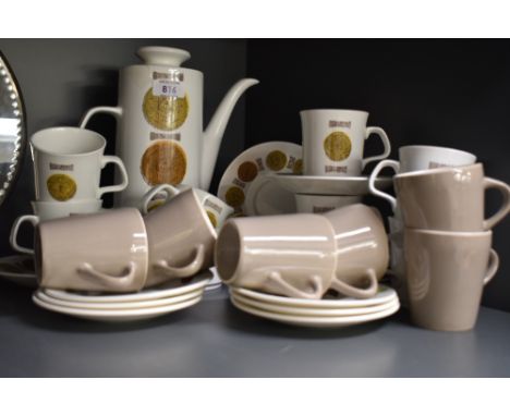 A J&amp;G Meakin Studi Amulet pattern coffee set, comprising six cups, six saucers, coffee pot, sugar and cream, sold along w
