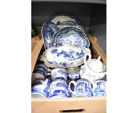 A selection of blue and white ware including Spode Italian and a set of four Italian mugs etc