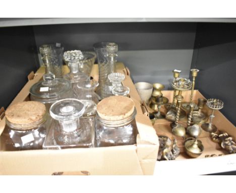 An LSA International Quad Cask Whiskey Decanter, a Dartington Glass fluted bulbous form vase, a large crystal vase and a pair