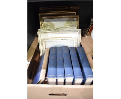 An Oleograph study of two English Pointer dogs in an ornate gilt frame sold along with seven other assorted pictures and volu