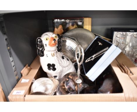 A miscellaneous selection of items including an Arthur Wood Staffordshire Spaniel, a Roundhead Leadless Pewter tazza having C