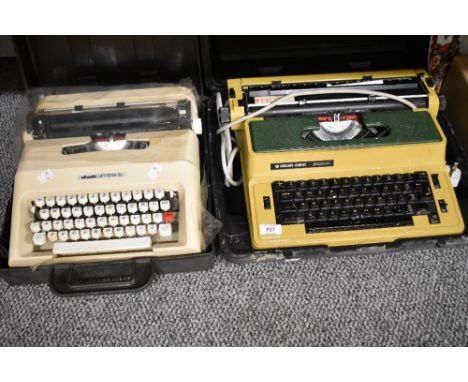 A vintage Silver Reed 2600 CR portable electric typewriter sold together with an Olivetti Lettera 35 portable typewriter.