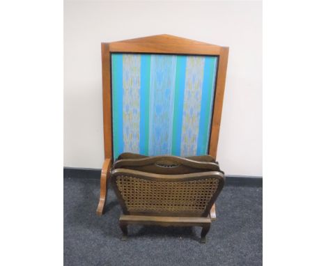 A fire screen and oak and bergere mag rack 