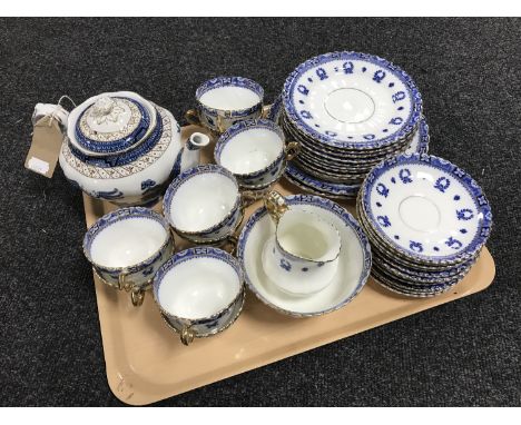 A tray of Booths Real Old Willow teapot and thirty eight pieces of antique Royal Albert Crown china tea china 