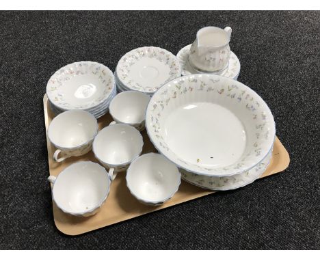 A tray of twenty-seven pieces of Royal Worcester Forget Me Not china 