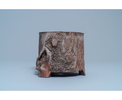 A Chinese Yixing stoneware tree trunk brush pot, RepublicH.: 14,5 cmÊ Provenance: A Belgian private collection, acquired in t