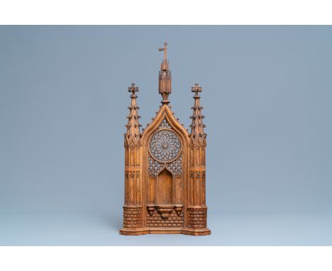 A Gothic revival wooden niche panel, France, 19th C.H.: 68 cm - L.: 32,5 cm
