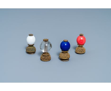 Four Chinese gilt bronze Mandarin hat finials, QingH.: 5,5 cmÊ Provenance: The collection of a French envoy in China in the f