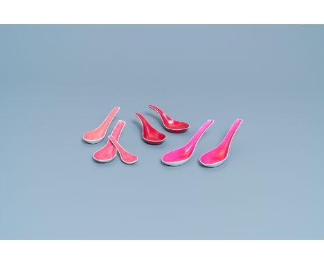 Seven Chinese monochrome pink- and ruby-ground spoons, 19/20th C.L.: 15 cm (the largest)Ê Provenance: A Belgian private colle