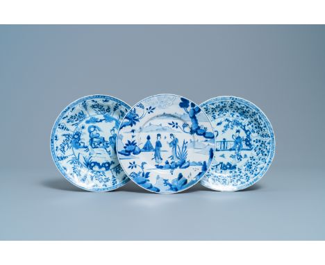Three Chinese blue and white 'Long Eliza' plates, Kangxi/YongzhengDia.: 22 cm (the largest)Ê Provenance: A private collection