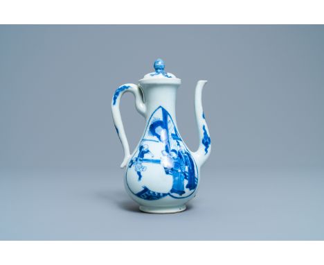 A Chinese blue and white 'Xi Xiang Ji' ewer and cover, Xuande mark, KangxiH.: 18,5 cm - L.: 13 cmÊ Ref.: The British Museum, 