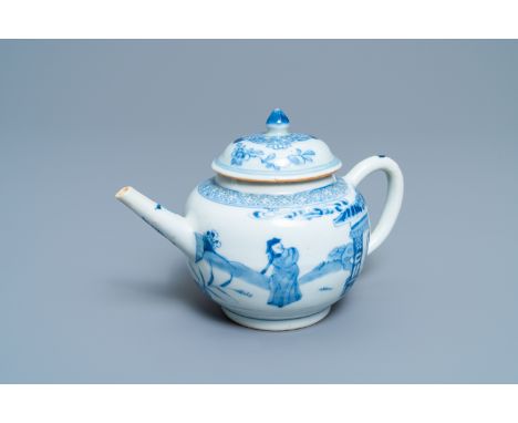 A Chinese blue and white 'Xi Xiang Ji' teapot with cover, Kangxi/YongzhengL.: 19 cm - H.: 12 cmÊ Provenance: A private collec