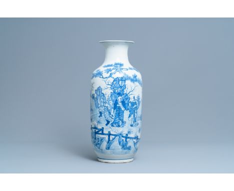 A Chinese blue and white vase with a narrative scene, Kangxi mark, 19th C.H.: 60,5 cm