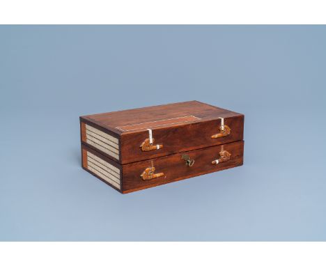 A Chinese wooden box with scholar's objects for a calligrapher or painter, 19th C.Dim.: 29 x 16,5 x 11 cmÊ Provenance: The co