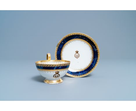 An armorial Sevres porcelain cup and saucer with the arms of von Linsingen, France, 1st half 19th C.Dia.: 17,5 cm (the saucer