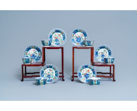Six Chinese famille verte cups and saucers, KangxiDia.: 13 cm (the saucers) - Dia.: 8,5 cm - H.: 5 cm (the cups)