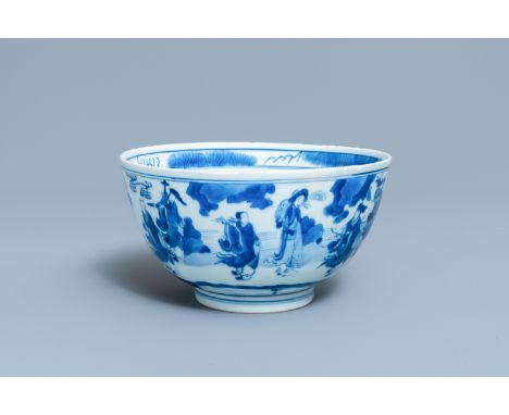 A Chinese blue and white 'immortals' bowl, KangxiDia.: 19,5 cm - H.: 10,5 cm