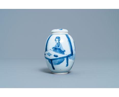 A Chinese blue and white covered tea caddy, KangxiH.: 10 cm (incl. cover)Ê Provenance: A private collection in the province o