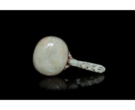 A large Chinese jade and silver hand mirror, QingL.: 26,5 cmÊ Provenance: The collection of a French envoy in China in the fi