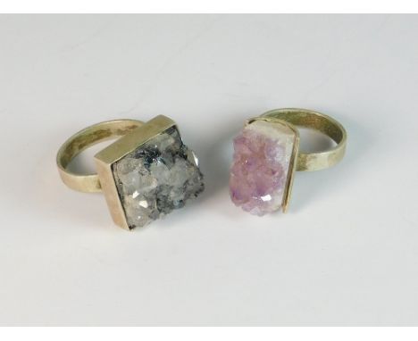 MAGNUS MAXIMUS. Two Magnus Maximus Designs of Frizington, Cumbria silver rings, one set with amethyst quartz (size K), the ot