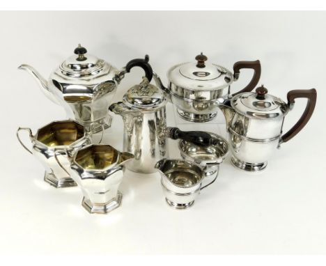 TEA WARE. An EPNS four piece tea service, an EPNS three piece tea service & a silver plated chocolate pot by Christofle.  Ple