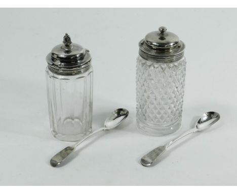 MUSTARD BOTTLES. A George IV cut glass mustard bottle by Charles Thomas Fox, London 1822, with Georgian mustard spoon by anot