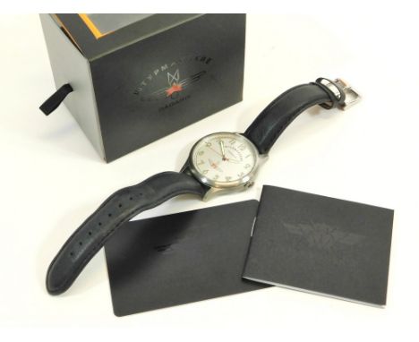 RUSSIAN WATCH. A Russian Sturmanski Gagarin wristwatch (The First Watch in Space). Original leather strap & in original box w