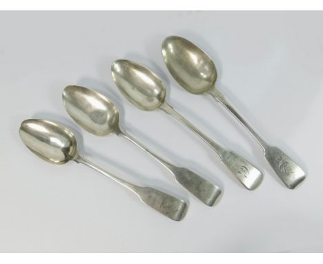 TABLESPOONS. A pair of early 19th century, fiddle pattern tablespoons. Dublin 1809. Also, one other Georgian tablespoon & a m