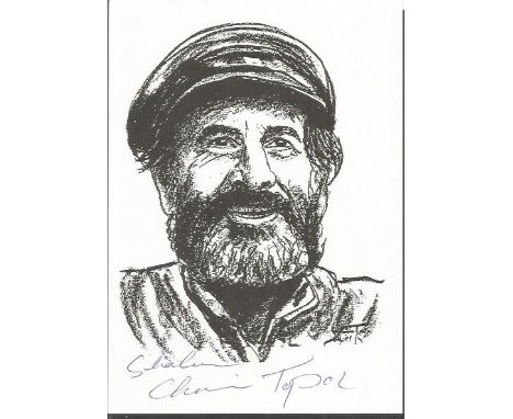 Chaim Topol signed b/w 6 x 4 inch sketch card. Israeli theatrical and film performer, singer, actor, comedian, voice artist, 