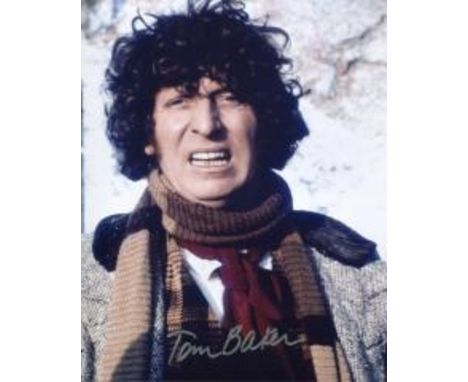 Tom Baker 8x10 inch photo from the TV series Doctor Who signed by Tom Baker. Good condition.  