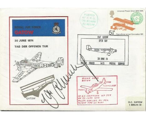 Max Schmeling boxing champion and WW2 Luftwaffe elite paratrooper signed RAF Gatow cover Number 13 of 26. Has two b/w photos 